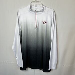 VT Virginia Tech Colosseum Quarter Zip Long Sleeve White/Gray Ombré Size XL